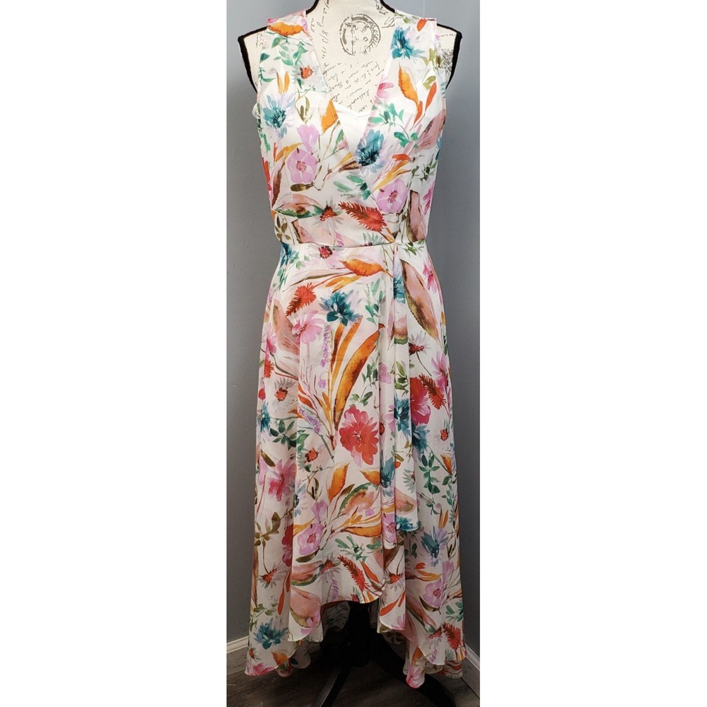 Calvin Klein Maxi Dress Womens 6 Multi Floral Sleeveless Summer Wedding Guest